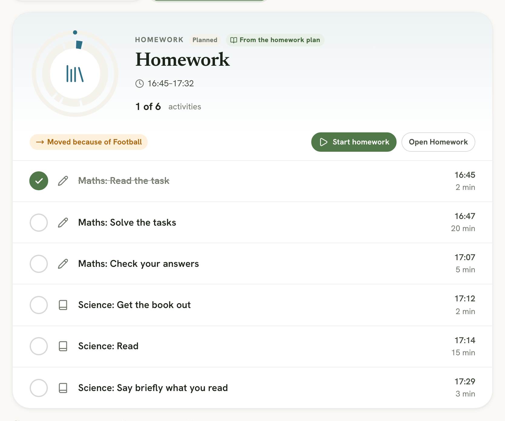 The Homework routine in Doing with the label From the homework plan and six steps