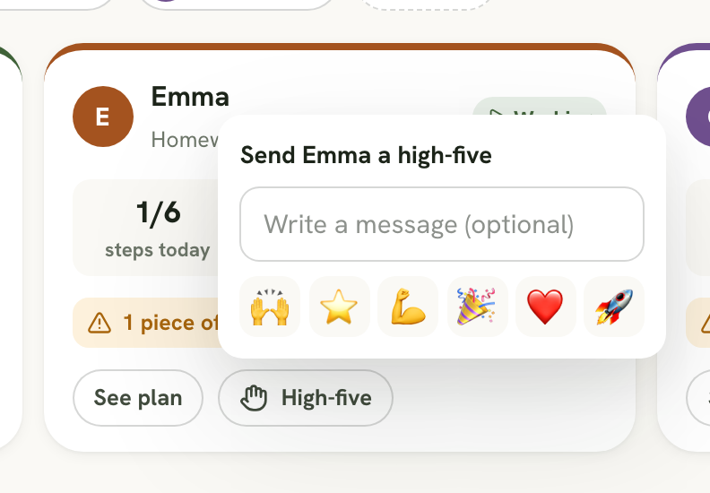 The high-five box with a message field and six emojis