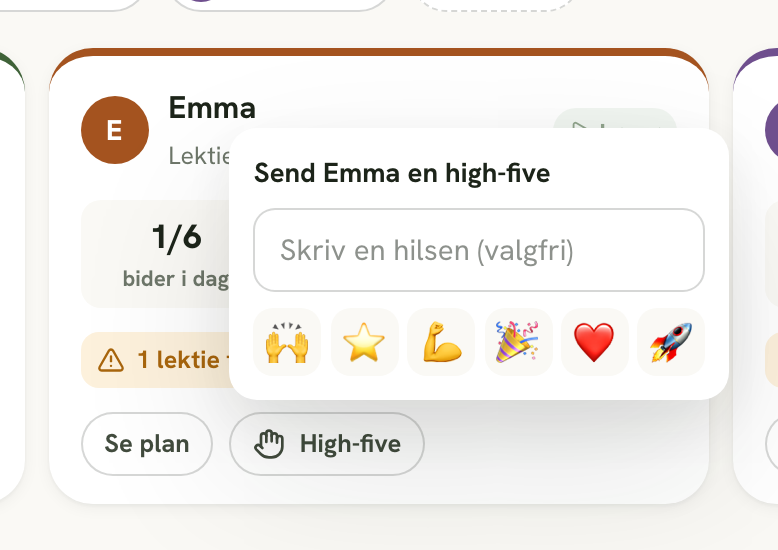High-five-feltet med en hilsen og emojis